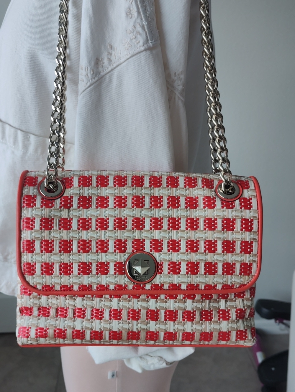 kate spade Oranch  and Cream Woven Chain Crossbody Bag Like New